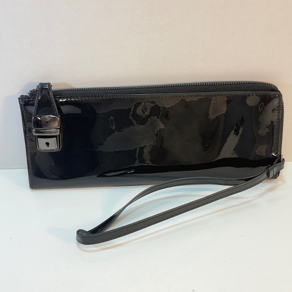 Wristlet Black Patent Vinyl Glossy Zip Lock Detail Chic Y2K Evening Bag Clutch